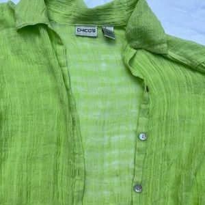 Lime green gauzy linen blouse